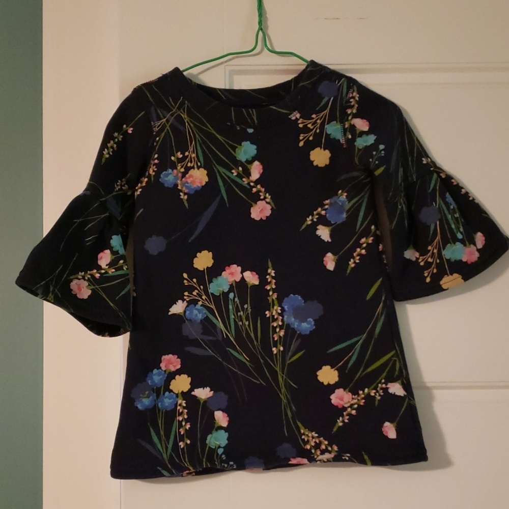 Navy Floral Print Sweatshirt Dress